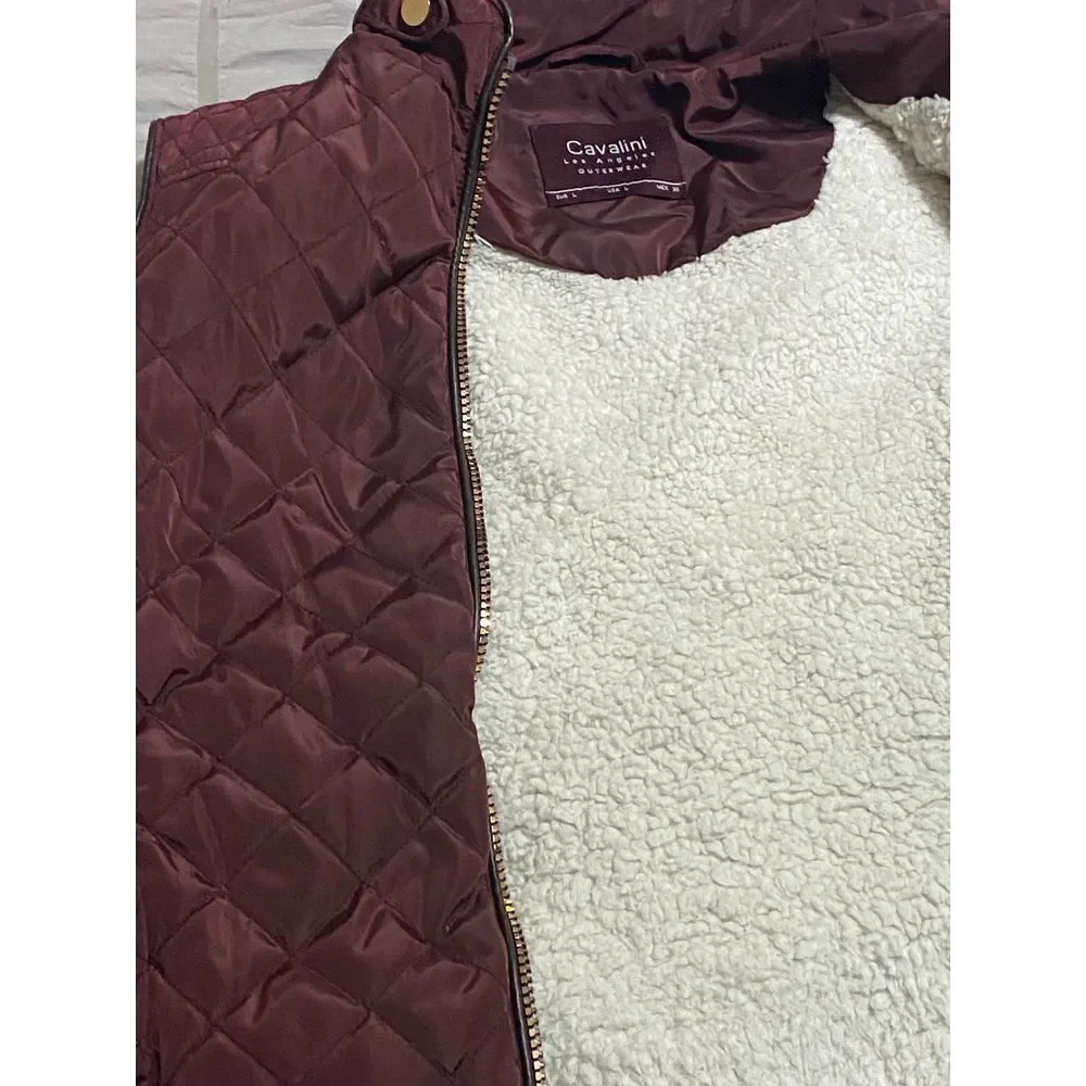 Cavalini Burgundy‎ Quilted Zip-Up Vest Women's Outerwear Sleeveless Jacket